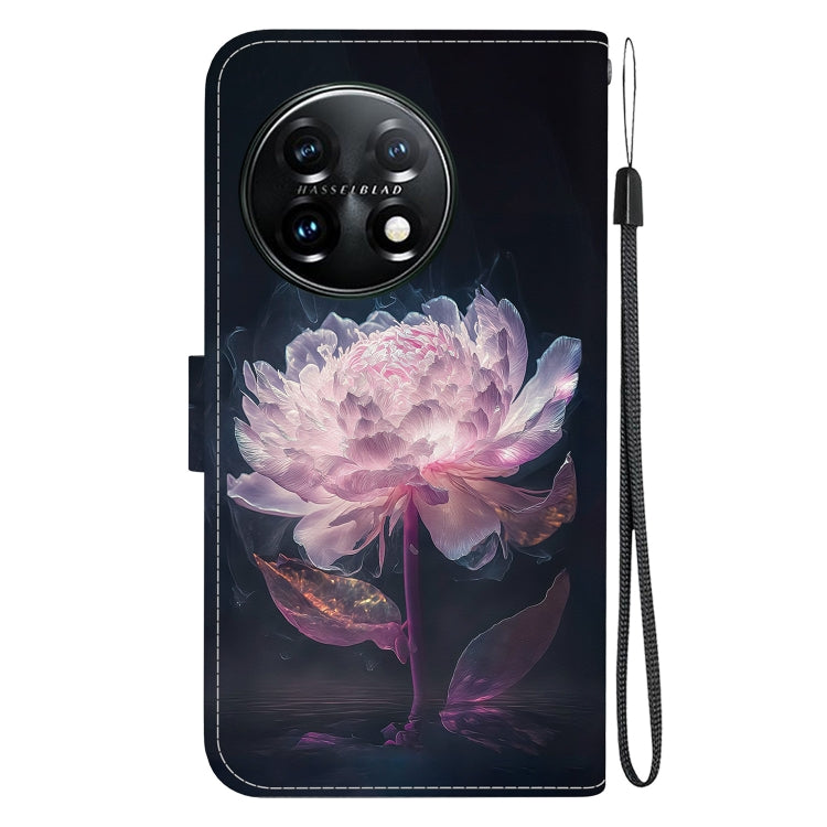 For OnePlus 11 Crystal Texture Colored Drawing Leather Phone Case(Purple Peony) - OnePlus Cases by buy2fix | Online Shopping UK | buy2fix