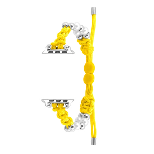 For Apple Watch Ultra 2 49mm Paracord Row Beads Drawstring Braided Watch Band(Yellow) - Watch Bands by buy2fix | Online Shopping UK | buy2fix