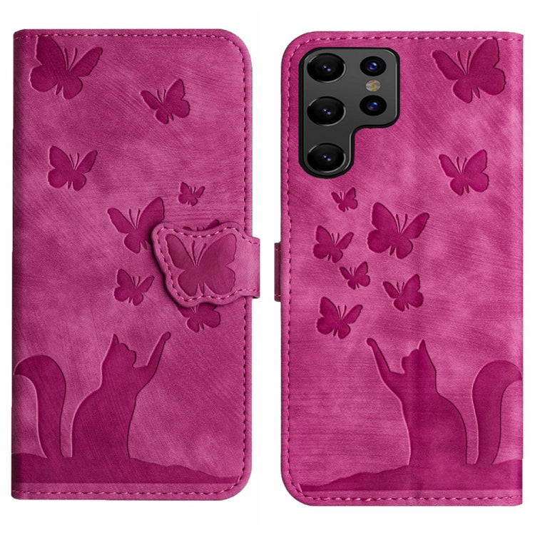 For Samsung Galaxy S24 Ultra 5G Butterfly Cat Embossing Flip Leather Phone Case(Pink) - Galaxy S24 Ultra 5G Cases by buy2fix | Online Shopping UK | buy2fix