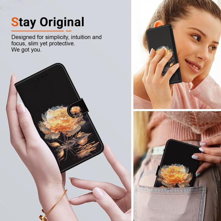 For Motorola Moto G Play 4G 2024 Crystal Texture Colored Drawing Leather Phone Case(Gold Peony) - Motorola Cases by buy2fix | Online Shopping UK | buy2fix