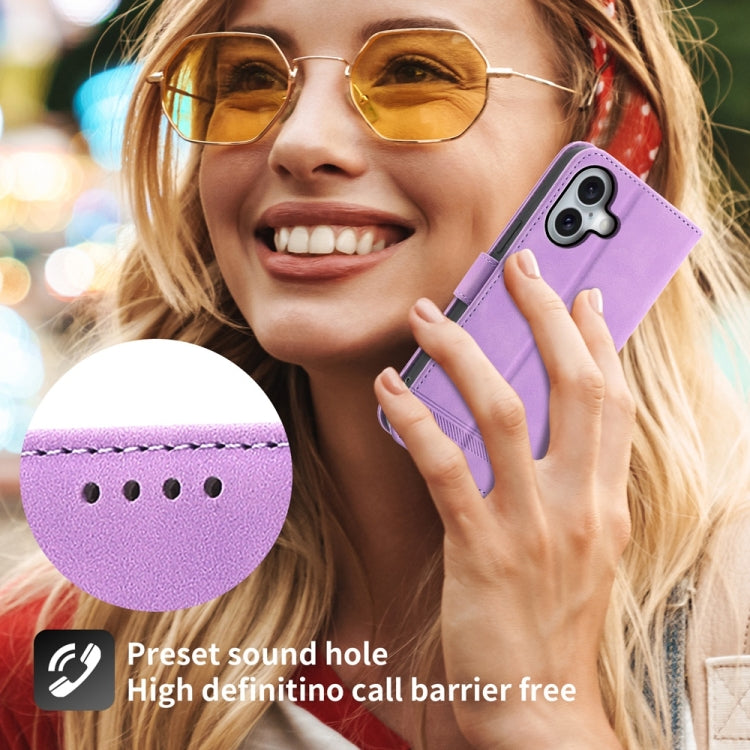 For iPhone 16 Dierfeng Dream Line TPU + PU Leather Phone Case(Purple) - iPhone 16 Cases by buy2fix | Online Shopping UK | buy2fix