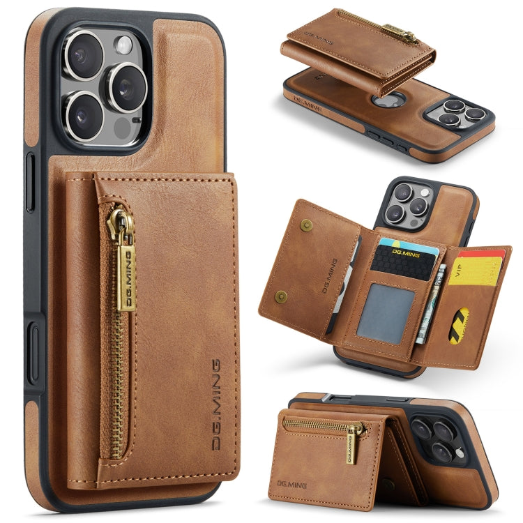 For iPhone 16 Pro Max DG.MING M5 Series Zip RFID Multi Card Detachable Leather Phone Case(Brown) - iPhone 16 Pro Max Cases by DG.MING | Online Shopping UK | buy2fix