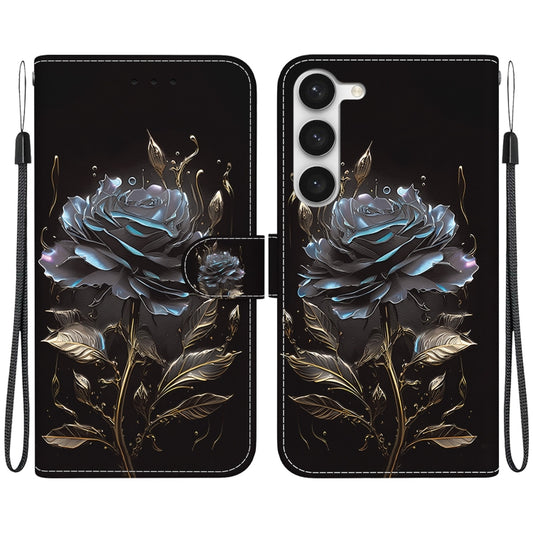 For Samsung Galaxy S23+ 5G Crystal Texture Colored Drawing Leather Phone Case(Black Rose) - Galaxy S23+ 5G Cases by buy2fix | Online Shopping UK | buy2fix