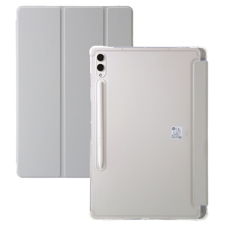 For Samsung Galaxy Tab S9+ 3-Fold Clear Acrylic Leather Tablet Case(Grey) - Galaxy Tab S9+ Cases by buy2fix | Online Shopping UK | buy2fix