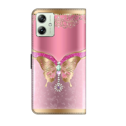 For Motorola Moto G54 Crystal 3D Shockproof Protective Leather Phone Case(Pink Bottom Butterfly) - Motorola Cases by buy2fix | Online Shopping UK | buy2fix