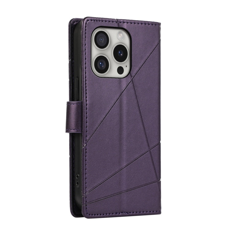 For iPhone 16 Pro PU Genuine Leather Texture Embossed Line Phone Case(Purple) - iPhone 16 Pro Cases by buy2fix | Online Shopping UK | buy2fix