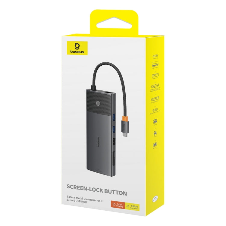 Baseus Metal Gleam Series II 11 in 1 Type-C to 2xHDMI+1xDP+4xUSB+1xType-C+1xRJ45+1xSD/TF HUB Docking Station(Black) - USB HUB by Baseus | Online Shopping UK | buy2fix