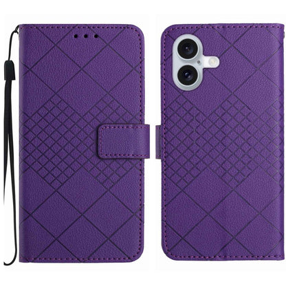 For iPhone 16 Rhombic Grid Texture Leather Phone Case(Purple) - iPhone 16 Cases by buy2fix | Online Shopping UK | buy2fix