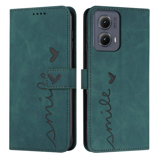 For Motorola Edge 5G 2024 Skin Feel Heart Embossed Leather Phone Case with Long Lanyard(Green) - Motorola Cases by buy2fix | Online Shopping UK | buy2fix