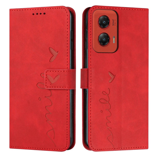 For Motorola Moto G Stylus 5G 2024 Skin Feel Heart Embossed Leather Phone Case with Long Lanyard(Red) - Motorola Cases by buy2fix | Online Shopping UK | buy2fix