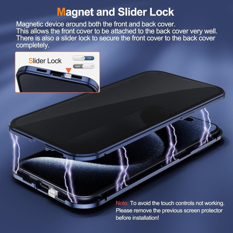 For iPhone 16 Pro Max Anti-peeping Magnetic Double-sided Tempered Glass Phone Case(Blue) - iPhone 16 Pro Max Cases by buy2fix | Online Shopping UK | buy2fix