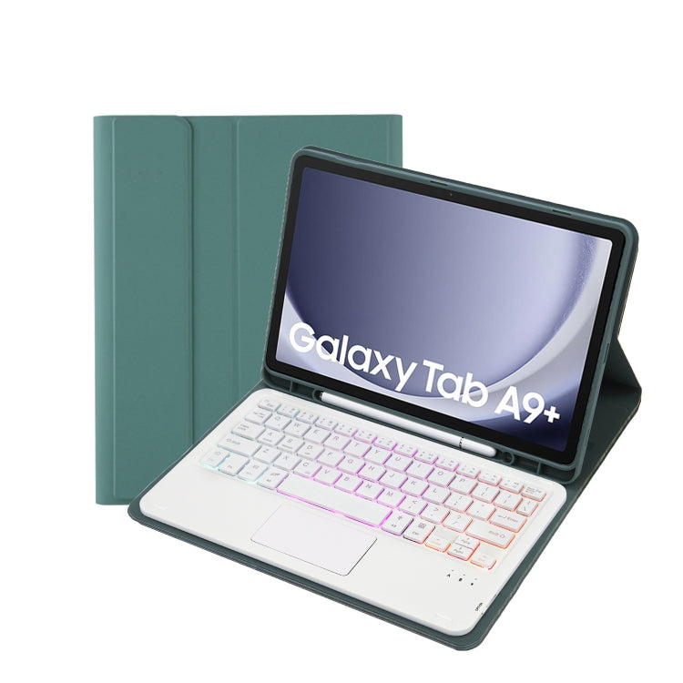For Samsung Galaxy Tab A9+ X210/X215/X215 A09B-AS Candy Color Touch Backlight Bluetooth Keyboard Leather Tablet Case with Pen Holder(Dark Green) - Samsung Keyboard by buy2fix | Online Shopping UK | buy2fix