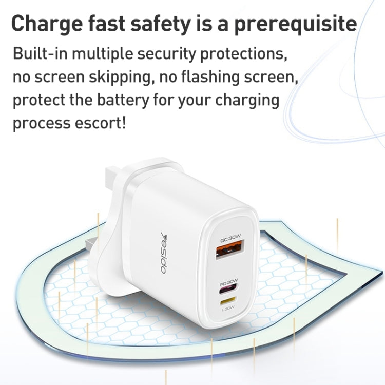 Yesido YC51 30W USB-C / Type-C + USB + 8 Pin Travel Charger with 1m Type-C to 8 Pin Cable, UK Plug(White) - USB Charger by Yesido | Online Shopping UK | buy2fix