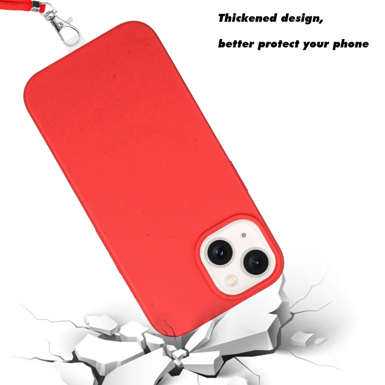 For iPhone 15 Plus Wheat MagSafe Magnetic Straw Material + TPU Phone Case with Lanyard(Red) - iPhone 15 Plus Cases by buy2fix | Online Shopping UK | buy2fix