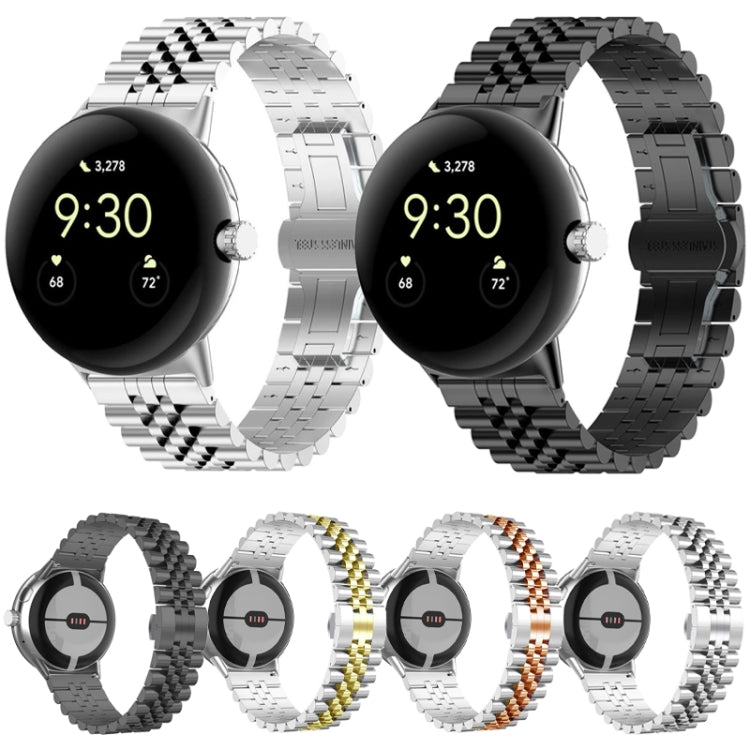 For Google Pixel Watch 2 / Pixel Watch Seven Beads Stainless Steel Metal Watch Band(Black) - Watch Bands by buy2fix | Online Shopping UK | buy2fix