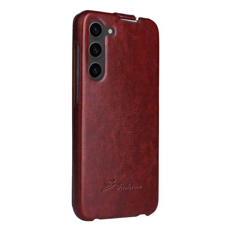 For Samsung Galaxy S24 5G Fierre Shann 64 Texture Vertical Flip PU Leather Phone Case(Brown) - Galaxy S24 5G Cases by FIERRE SHANN | Online Shopping UK | buy2fix