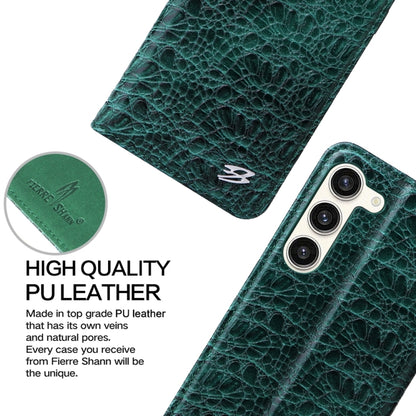 For Samsung Galaxy S24 5G Fierre Shann Crocodile Texture Magnetic Genuine Leather Phone Case(Green) - Galaxy S24 5G Cases by FIERRE SHANN | Online Shopping UK | buy2fix