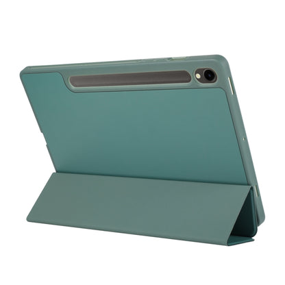 For Samsung Galaxy Tab S9 3-Fold Pure Color TPU Leather Tablet Case with Pen Slot(Dark Green) - Galaxy Tab S9 Cases by buy2fix | Online Shopping UK | buy2fix