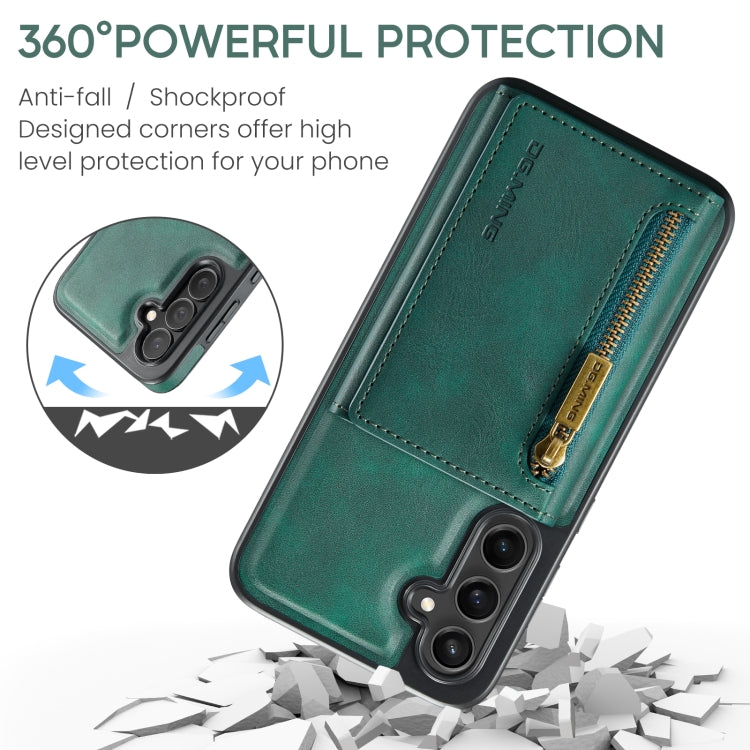 For Samsung Galaxy S24 FE 5G DG.MING M5 Series Zip RFID Multi Card Detachable Leather Phone Case(Green) - Galaxy S24 FE 5G Cases by DG.MING | Online Shopping UK | buy2fix