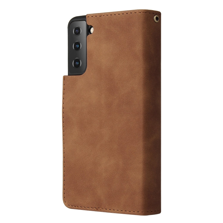 For Samsung Galaxy S21+ 5G Multifunctional Frosted Zipper Wallet Leather Phone Case(Brown) - Galaxy S21+ 5G Cases by buy2fix | Online Shopping UK | buy2fix