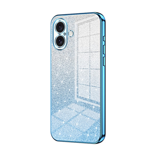 For iPhone 16 Gradient Glitter Powder Electroplated Phone Case(Blue) - iPhone 16 Cases by buy2fix | Online Shopping UK | buy2fix