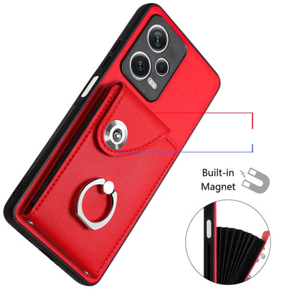 For Xiaomi Redmi Note 12 Pro+ 5G Global Organ Card Bag Ring Holder PU Phone Case(Red) - Xiaomi Cases by buy2fix | Online Shopping UK | buy2fix