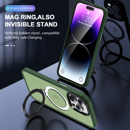 For iPhone 14 Pro MagSafe Holder Skin-feel PC Hybrid TPU Phone Case(Green) - iPhone 14 Pro Cases by buy2fix | Online Shopping UK | buy2fix