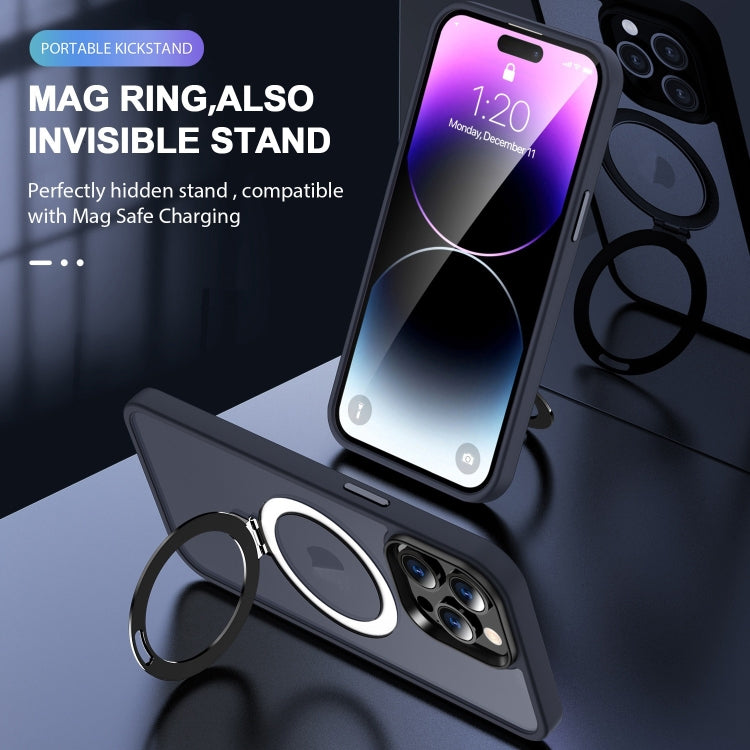 For iPhone 16 Pro Max Skin-feel MagSafe Holder PC Hybrid TPU Phone Case(Dark Blue) - iPhone 16 Pro Max Cases by buy2fix | Online Shopping UK | buy2fix