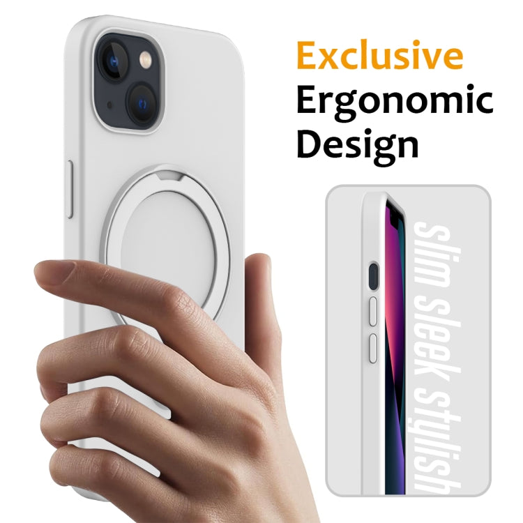 For iPhone 14 Plus MagSafe Magnetic Liquid Silicone Phone Case with Ring Holder(Antique White) - iPhone 14 Plus Cases by buy2fix | Online Shopping UK | buy2fix