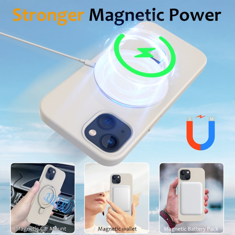 For iPhone 14 Plus MagSafe Magnetic Liquid Silicone Phone Case with Ring Holder(Antique White) - iPhone 14 Plus Cases by buy2fix | Online Shopping UK | buy2fix