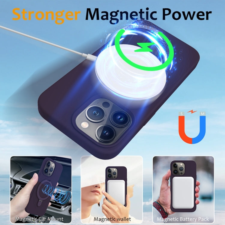 For iPhone 16 Pro Max Liquid Silicone MagSafe Magnetic Phone Case with Ring Holder(Purple) - iPhone 16 Pro Max Cases by buy2fix | Online Shopping UK | buy2fix