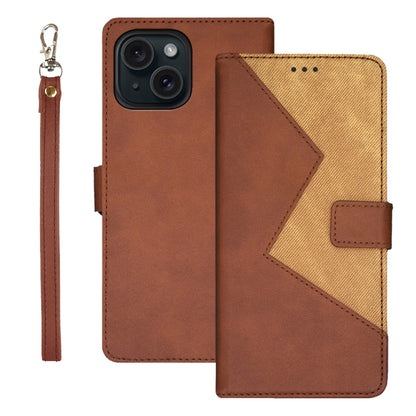 For iPhone 15 Pro Max idewei Two-color Splicing Leather Phone Case(Brown) - iPhone 15 Pro Max Cases by idewei | Online Shopping UK | buy2fix