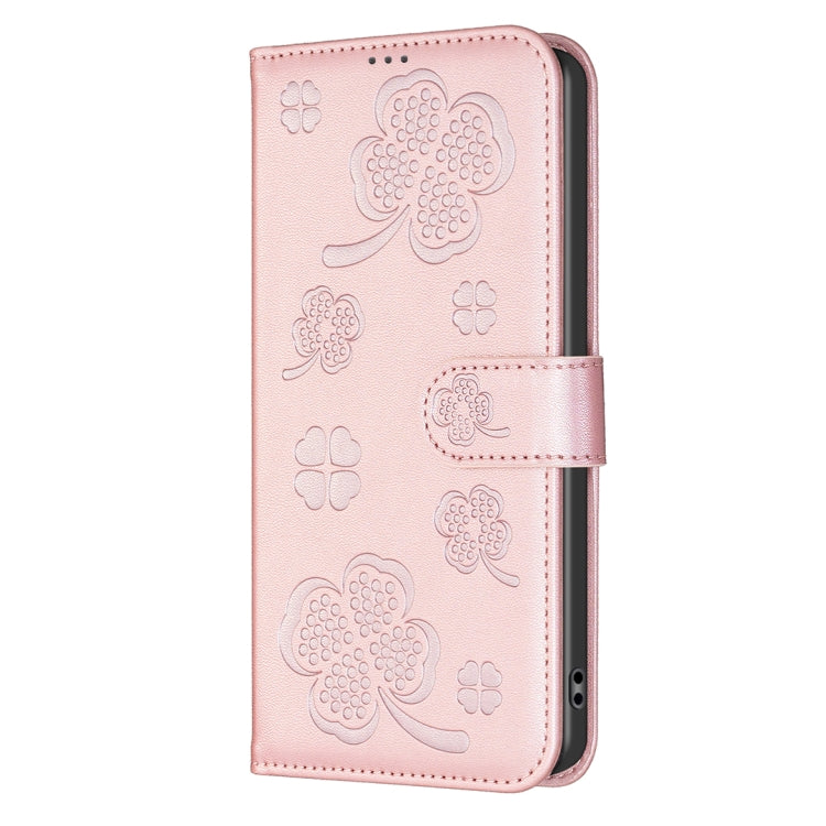 For iPhone 16 Pro Max Four-leaf Embossed Leather Phone Case(Pink) - iPhone 16 Pro Max Cases by buy2fix | Online Shopping UK | buy2fix