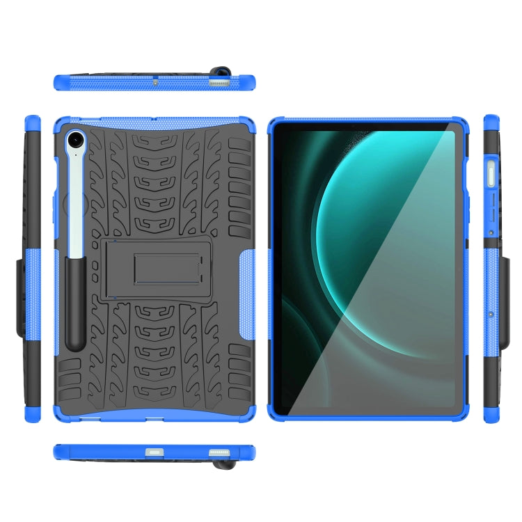 For Samsung Galaxy Tab S9 FE Tire Texture TPU + PC Tablet Case with Holder(Blue) - Galaxy Tab S9 FE by buy2fix | Online Shopping UK | buy2fix