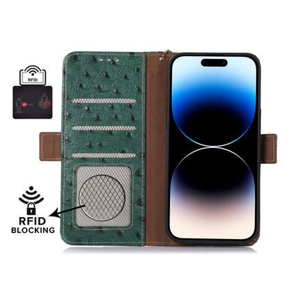 For Honor 100 Pro 5G Ostrich Pattern Genuine Leather RFID Phone Case(Green) - Honor Cases by buy2fix | Online Shopping UK | buy2fix