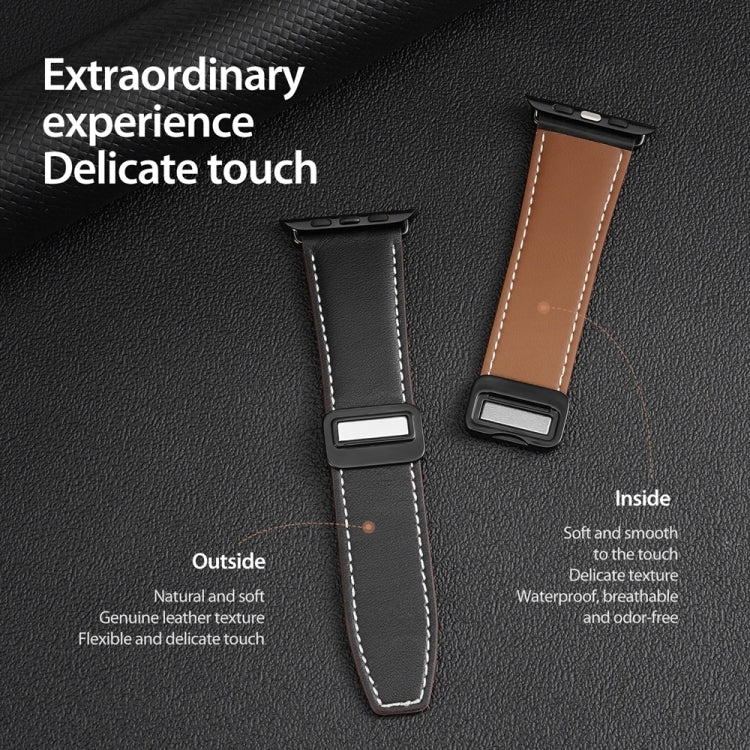 For Apple Watch Ultra 2 49mm DUX DUCIS YA Series Magnetic Buckle Genuine Leather Watch Band(Black) - Watch Bands by DUX DUCIS | Online Shopping UK | buy2fix