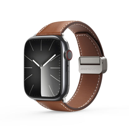 For Apple Watch Series 9 41mm DUX DUCIS YA Series Magnetic Buckle Genuine Leather Watch Band(Brown) - Watch Bands by DUX DUCIS | Online Shopping UK | buy2fix