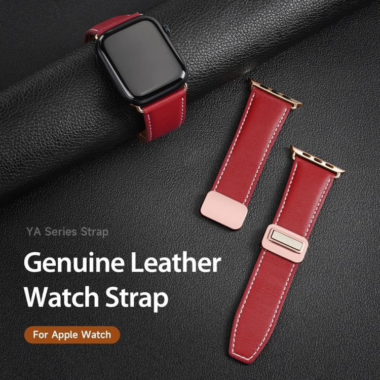 For Apple Watch Series 4 44mm DUX DUCIS YA Series Magnetic Buckle Genuine Leather Watch Band(Red) - Watch Bands by DUX DUCIS | Online Shopping UK | buy2fix