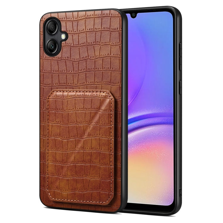 For Samsung Galaxy A05 Denior Imitation Crocodile Leather Back Phone Case with Holder(Brown) - Galaxy Phone Cases by Denior | Online Shopping UK | buy2fix