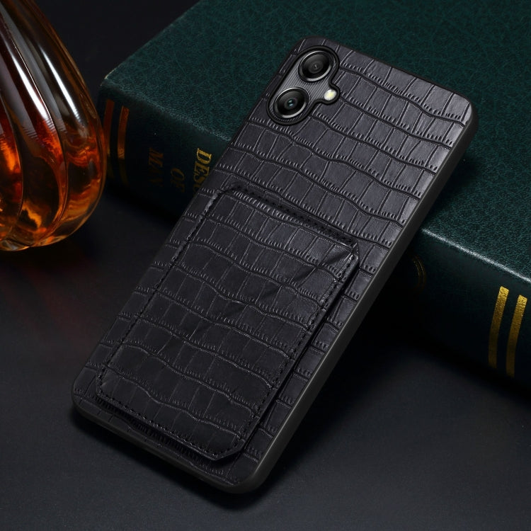 For Samsung Galaxy S21 FE 5G Denior Imitation Crocodile Leather Back Phone Case with Holder(Black) - Galaxy Phone Cases by Denior | Online Shopping UK | buy2fix