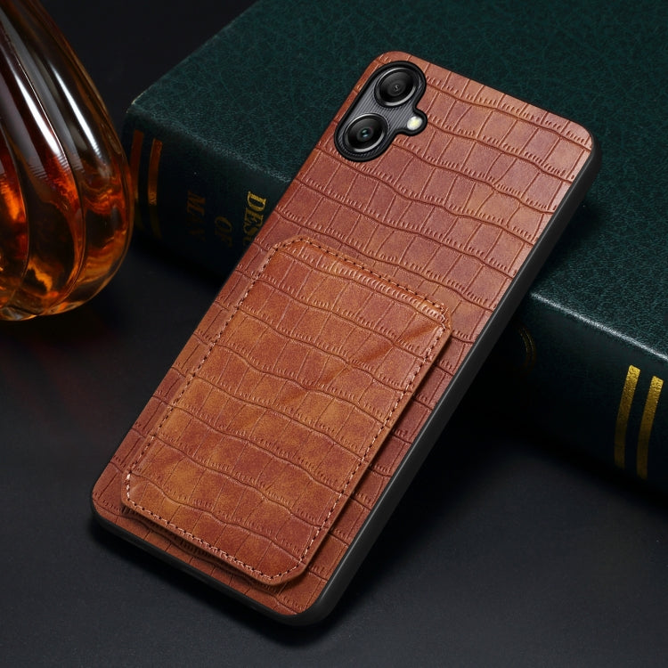 For Samsung Galaxy A34 5G Denior Imitation Crocodile Leather Back Phone Case with Holder(Brown) - Galaxy Phone Cases by Denior | Online Shopping UK | buy2fix