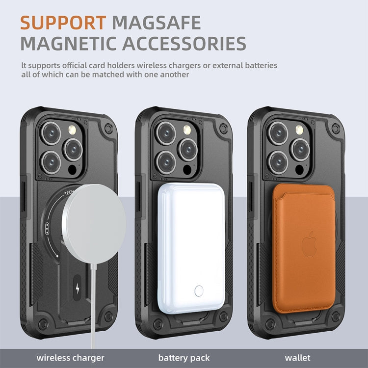 For iPhone 13 MagSafe Holder Armor PC Hybrid TPU Phone Case(Black) - iPhone 13 Cases by buy2fix | Online Shopping UK | buy2fix