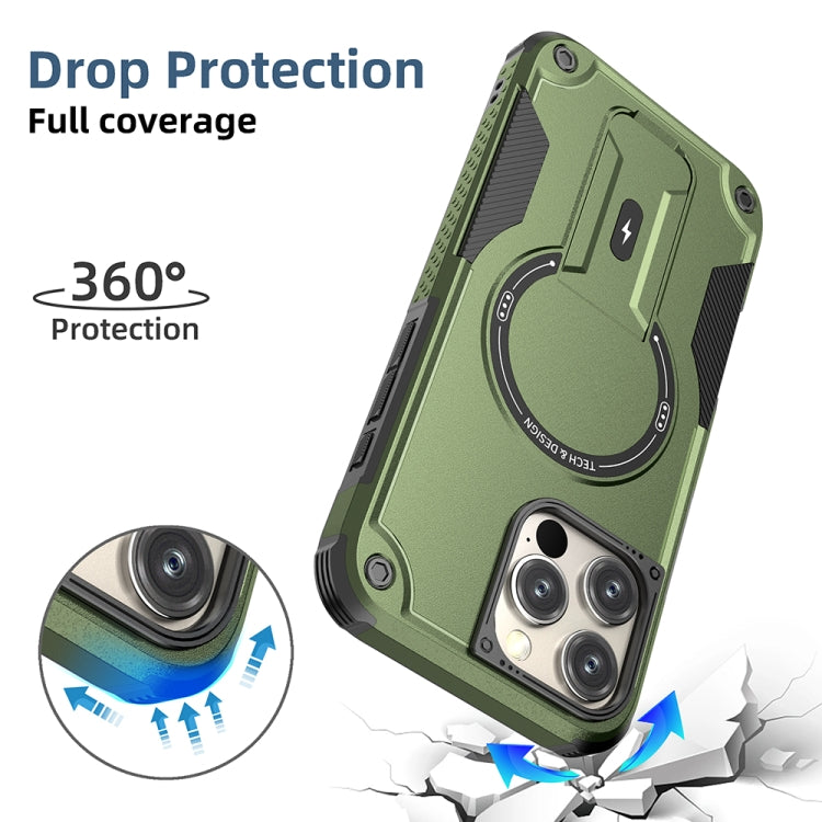 For iPhone 16 Pro Max Armor Magsafe Holder PC Hybrid TPU Phone Case(Army Green) - iPhone 16 Pro Max Cases by buy2fix | Online Shopping UK | buy2fix