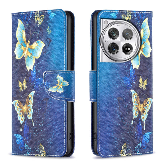 For OnePlus 12 5G Drawing Pattern Leather Phone Case(Gold Butterfly) - OnePlus Cases by buy2fix | Online Shopping UK | buy2fix