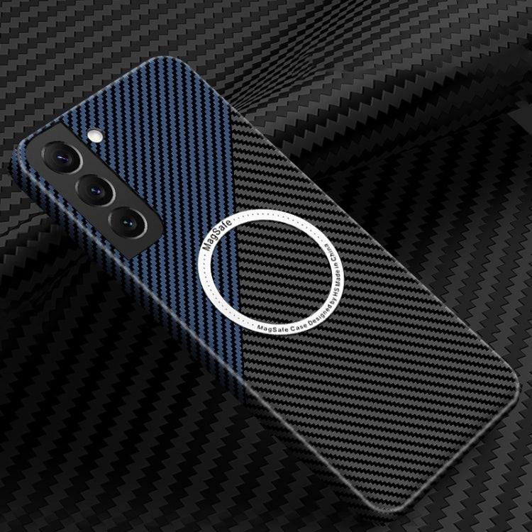 For Samsung Galaxy S25 5G Carbon Fiber Texture MagSafe Magnetic Phone Case(Black Blue) - Galaxy S25 5G Cases by buy2fix | Online Shopping UK | buy2fix