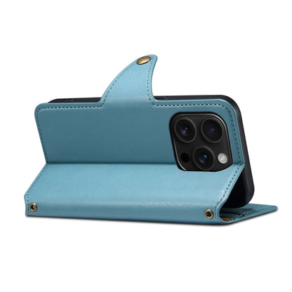 For iPhone 16 Pro Denior Cowhide Texture Wallet Style Leather Phone Case(Blue) - iPhone 16 Pro Cases by Denior | Online Shopping UK | buy2fix