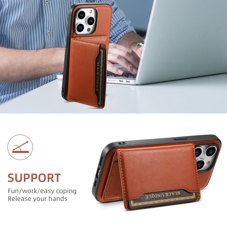 For iPhone 12 Pro Denior Cowhide Texture Leather MagSafe Detachable Wallet Phone Case(Brown) - iPhone 12 / 12 Pro Cases by Denior | Online Shopping UK | buy2fix