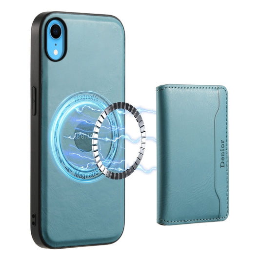 For iPhone XR Denior Cowhide Texture Leather MagSafe Detachable Wallet Phone Case(Blue) - More iPhone Cases by Denior | Online Shopping UK | buy2fix