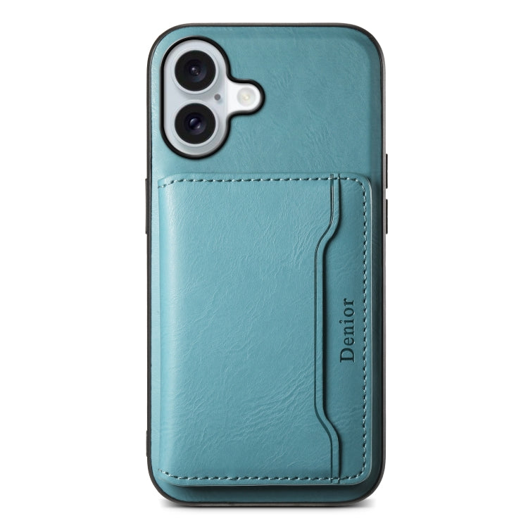 For iPhone 16 Plus Denior Cowhide Texture Leather MagSafe Detachable Wallet Phone Case(Blue) - iPhone 16 Plus Cases by Denior | Online Shopping UK | buy2fix