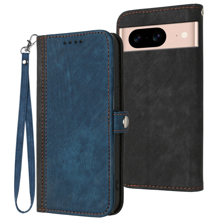 For Google Pixel 8a Side Buckle Double Fold Hand Strap Leather Phone Case(Royal Blue) - Google Cases by buy2fix | Online Shopping UK | buy2fix